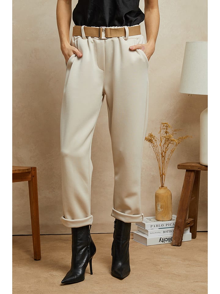 Plume Spodnie "Lavi" w kolorze beżowym rozmiar: M