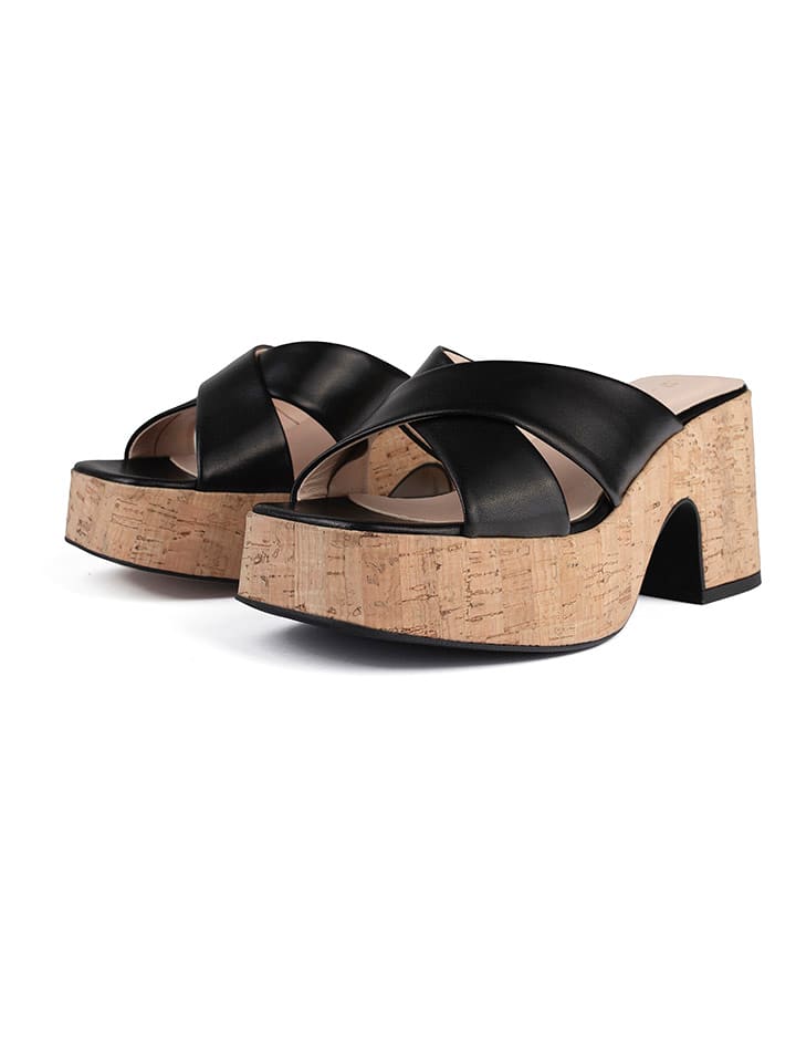 loft37 Skórzane klapki w kolorze beżowo-czarnym rozmiar: 39