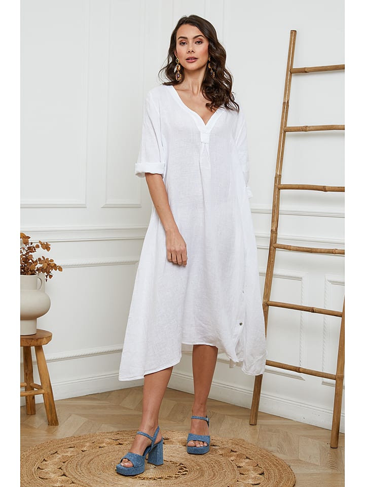 Joséfine Lniana sukienka w kolorze białym rozmiar: M