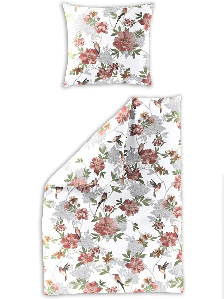 Bierbaum Komplet pościeli satynowej w kolorze biało-jasnoróżowym rozmiar: 135x200 cm