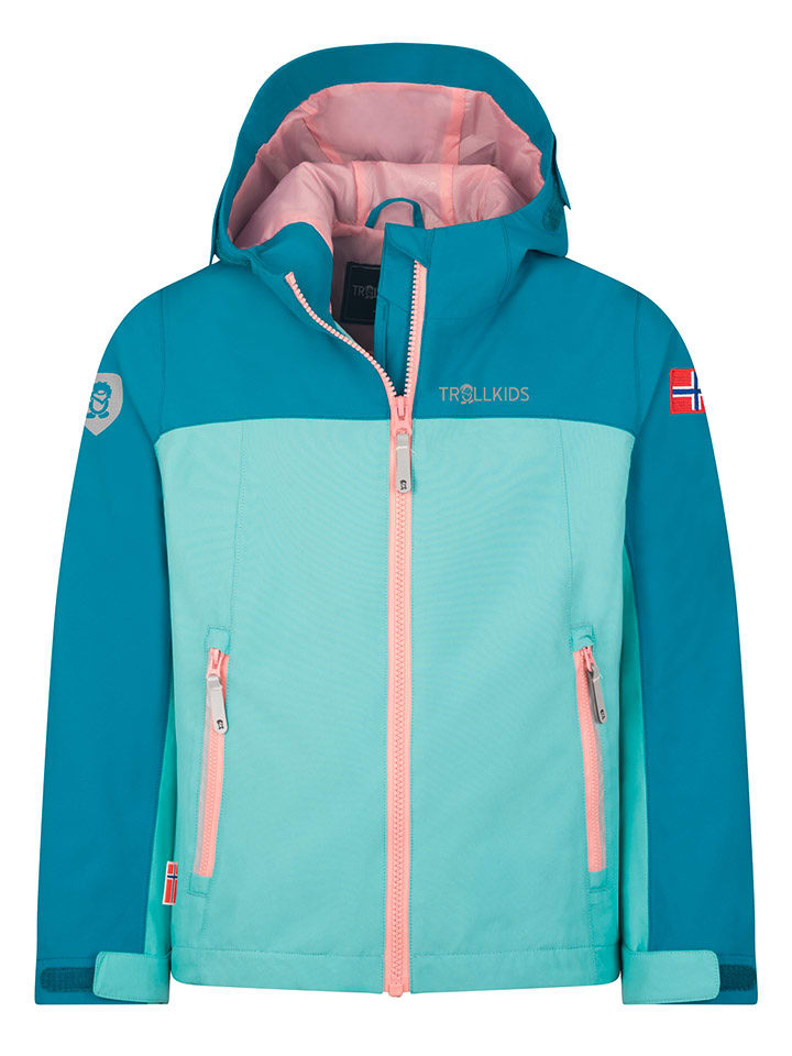 Trollkids Kurtka przeciwdeszczowa "Telemark" w kolorze błękitno-jasnoróżowym rozmiar: 110