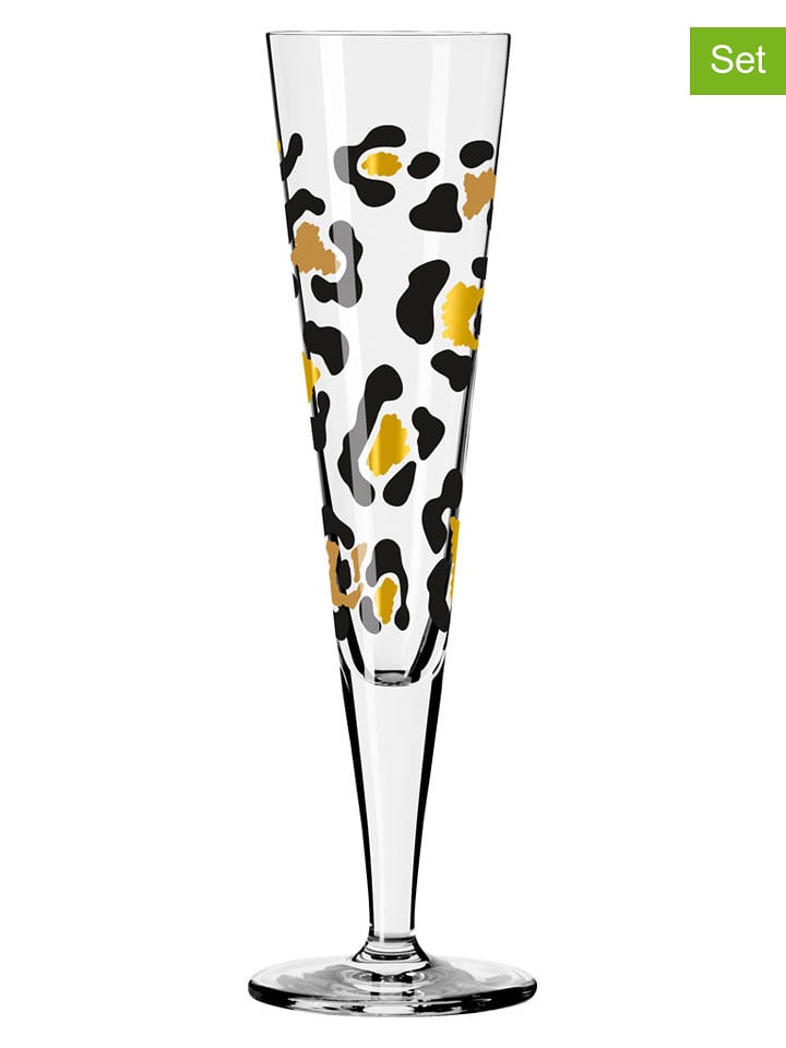 RITZENHOFF Kieliszki (2 szt.) "Goldnacht" w kolorze złoto-czarnym do szampana - 200 ml rozmiar: onesize