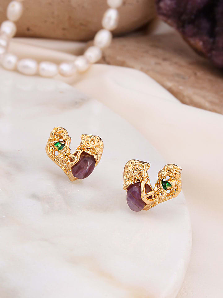 Pierres de Jade Pozłacane kolczyki-wkrętki z ametystami rozmiar: onesize