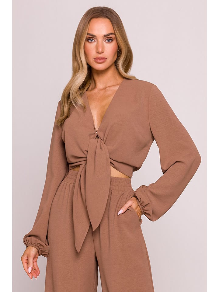 made of emotion Bluzka w kolorze jasnobrązowym rozmiar: M