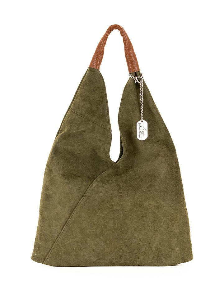 Anna Morellini Skórzany shopper bag "Eleonora" w kolorze oliwkowym - 40 x 31 x 2 cm rozmiar: onesize