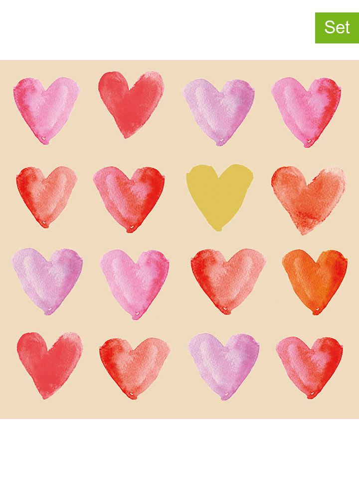 ppd Serwetki (40 szt.) "Aquarell Hearts" w kolorze kremowo-jasnoróżowo-czerwonym rozmiar: onesize