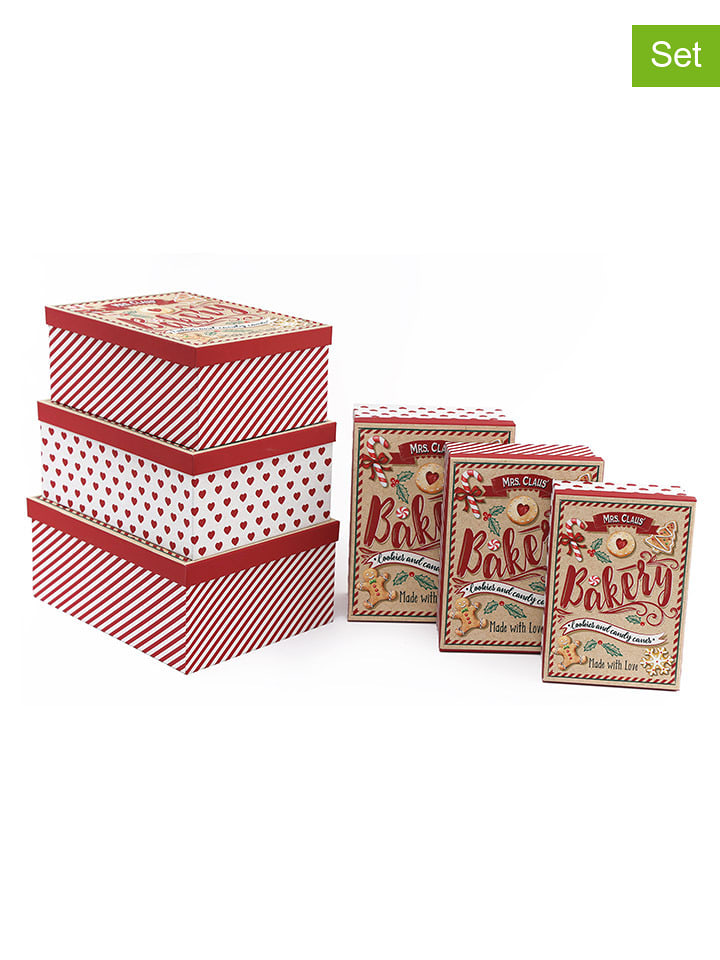 SiL Interiors Pudełka prezentowe (6 szt.) w kolorze czerwono-brązowo-białym rozmiar: onesize