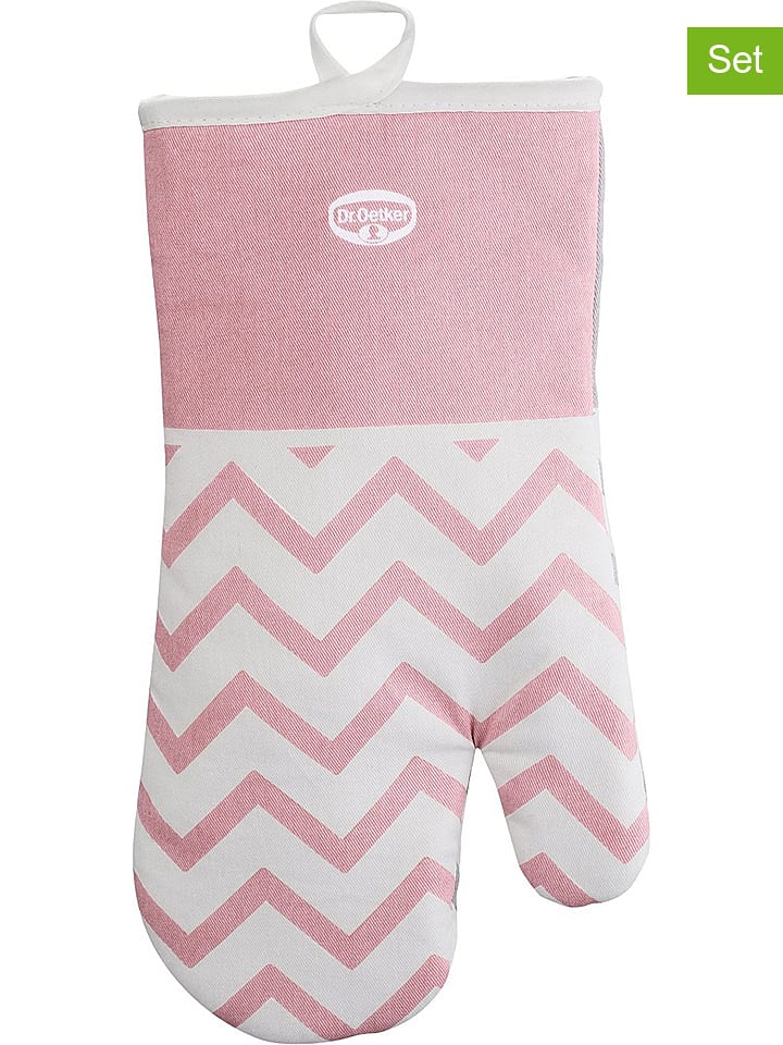 Dr. Oetker Rękawice kuchenne (2 szt.) "Retro" w kolorze jasnoróżowym - 32 x 18 cm rozmiar: onesize