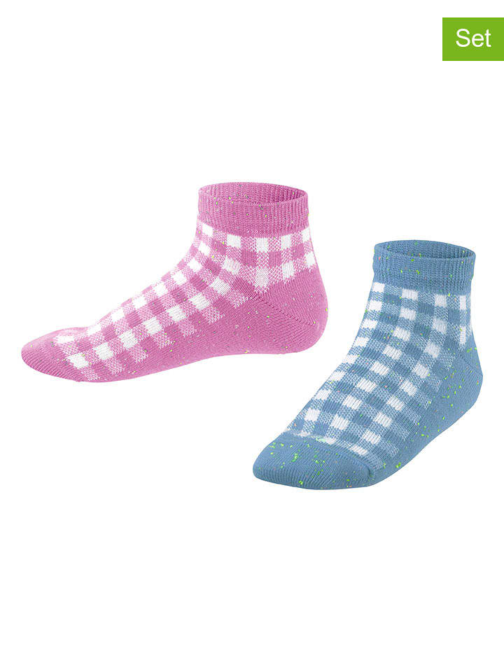 ESPRIT Skarpety (2 pary) "Pixel Checks" w kolorze jasnoróżowo-błękitnym rozmiar: 35-38