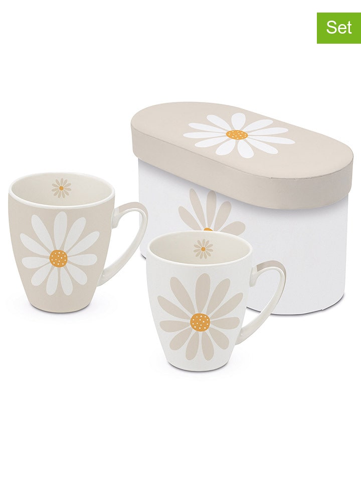 ppd Kubki (2 szt.) "Happy Flower" w kolorze beżowo-białym do kawy - 350 ml rozmiar: onesize