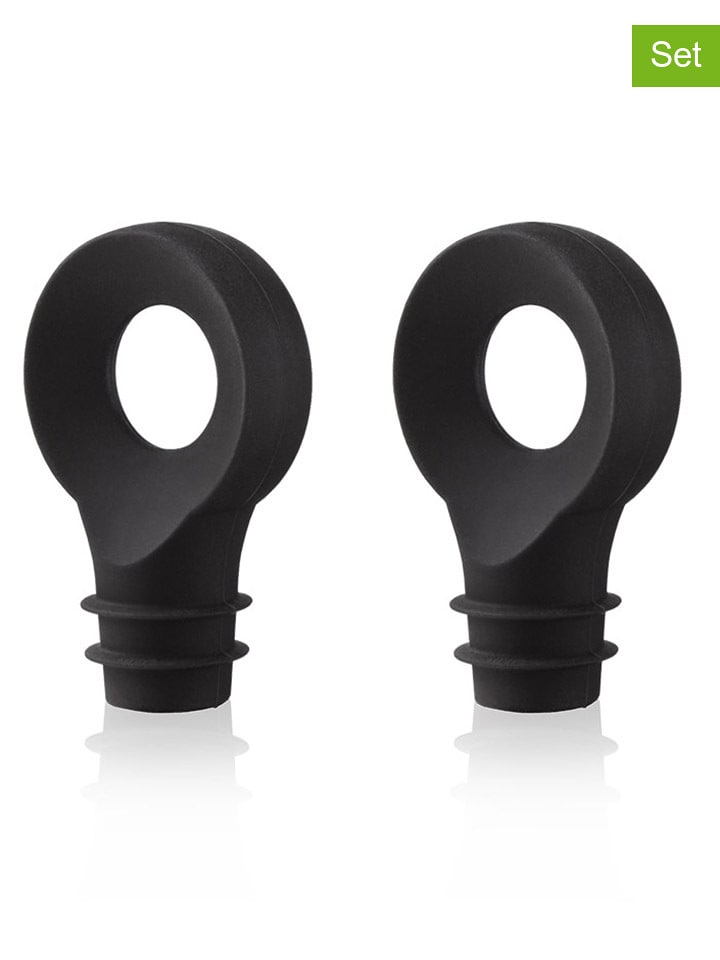 Vacu Vin Zakrętki (2 szt.) w kolorze czarnym do butelek - dł. 5,6 cm rozmiar: onesize