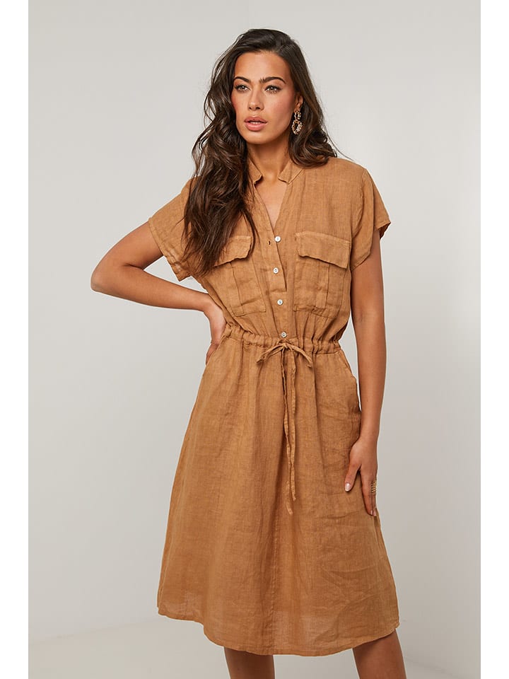 Le Monde du Lin Lniana sukienka w kolorze jasnobrązowym rozmiar: 38/40