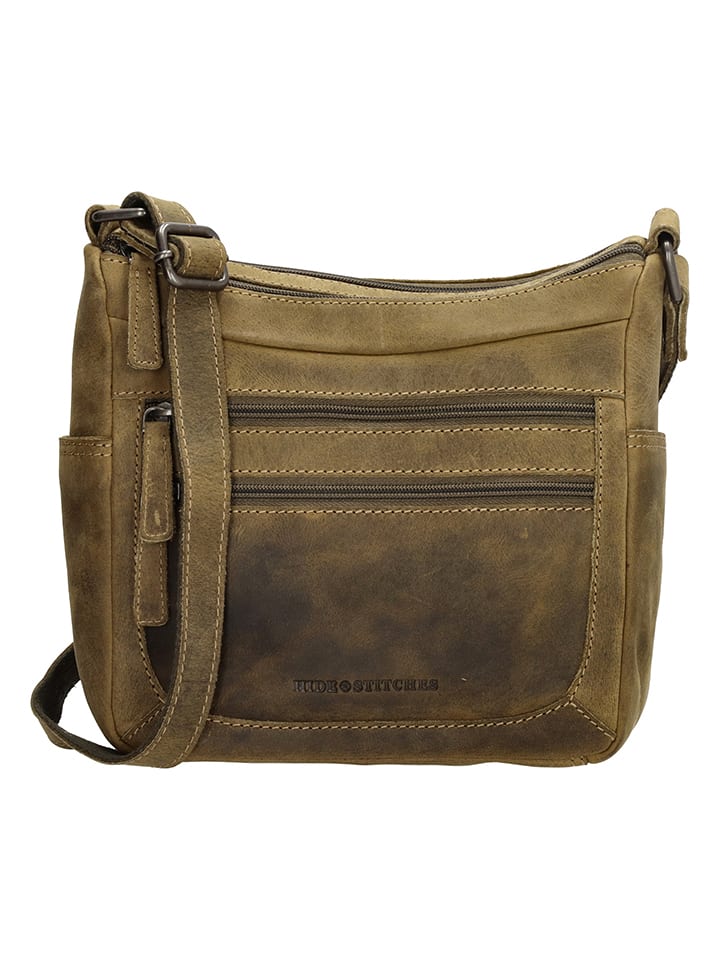 HIDE & STITCHES Skórzana torebka w kolorze oliwkowym - 24 x 22 x 10 cm rozmiar: onesize