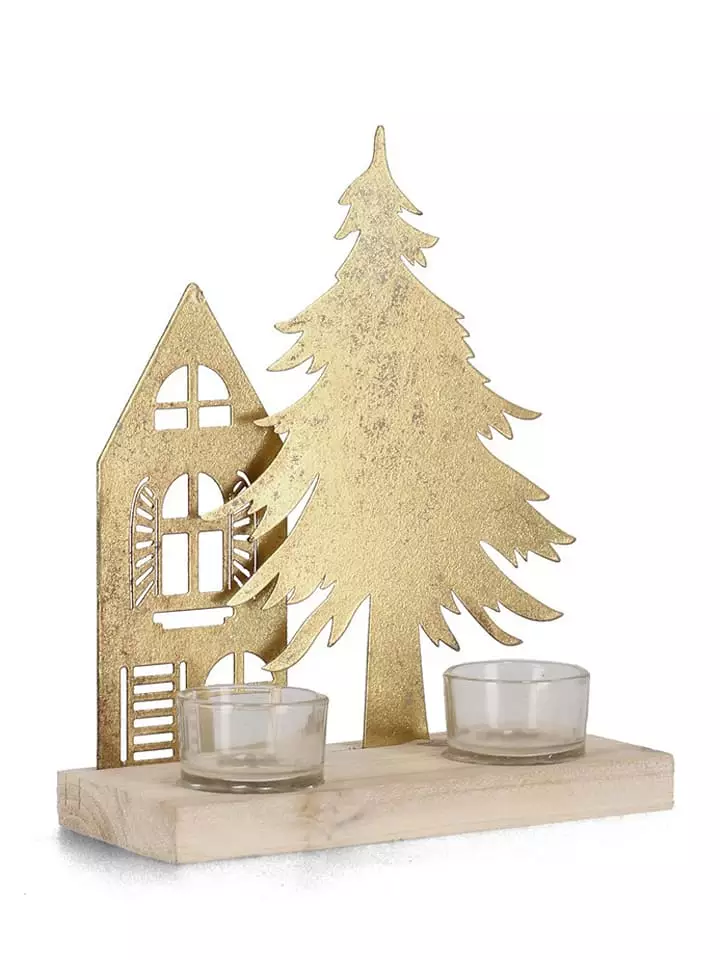 Bizzotto Świecznik "House" w kolorze złotym - 20 x 24 cm rozmiar: onesize