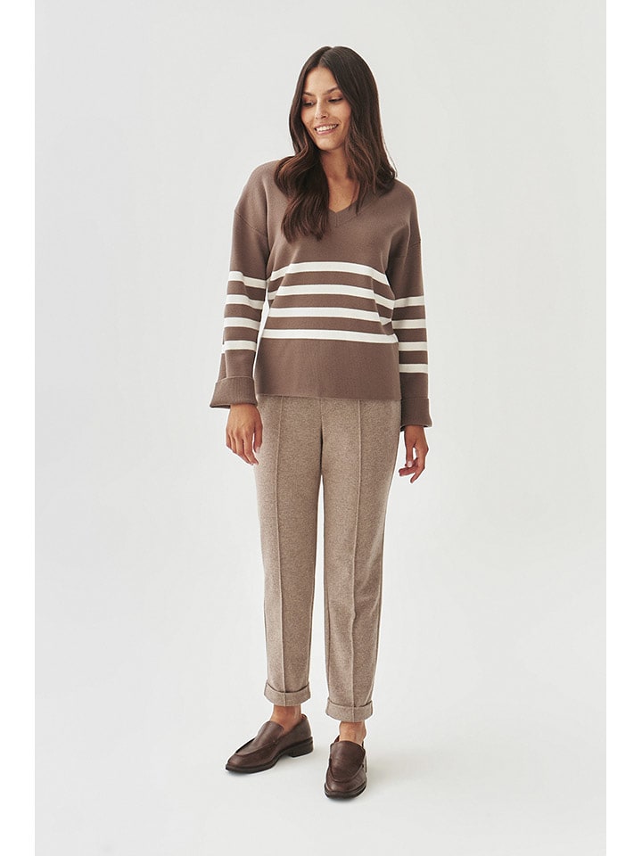 TATUUM Sweter w kolorze jasnobrązowo-białym rozmiar: M