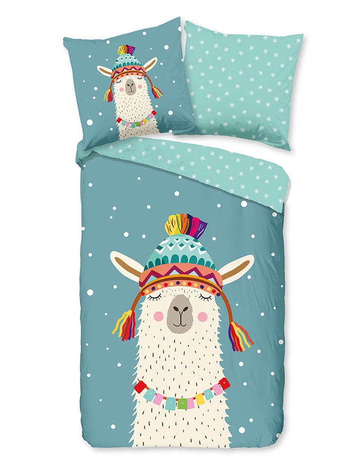 Good Morning Komplet pościeli flanelowej "Borax" w kolorze biało-morskim rozmiar: 135x200 cm