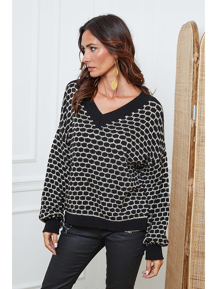 So Cachemire Sweter "Azul" w kolorze beżowo-czarnym rozmiar: S