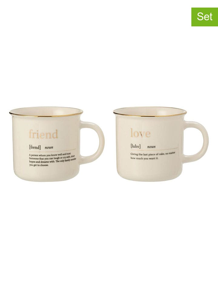 J Line Kubki (2 szt.) "Love Friend" w kolorze złoto-białym - wys. 12,5 x Ø 9,5 cm rozmiar: onesize