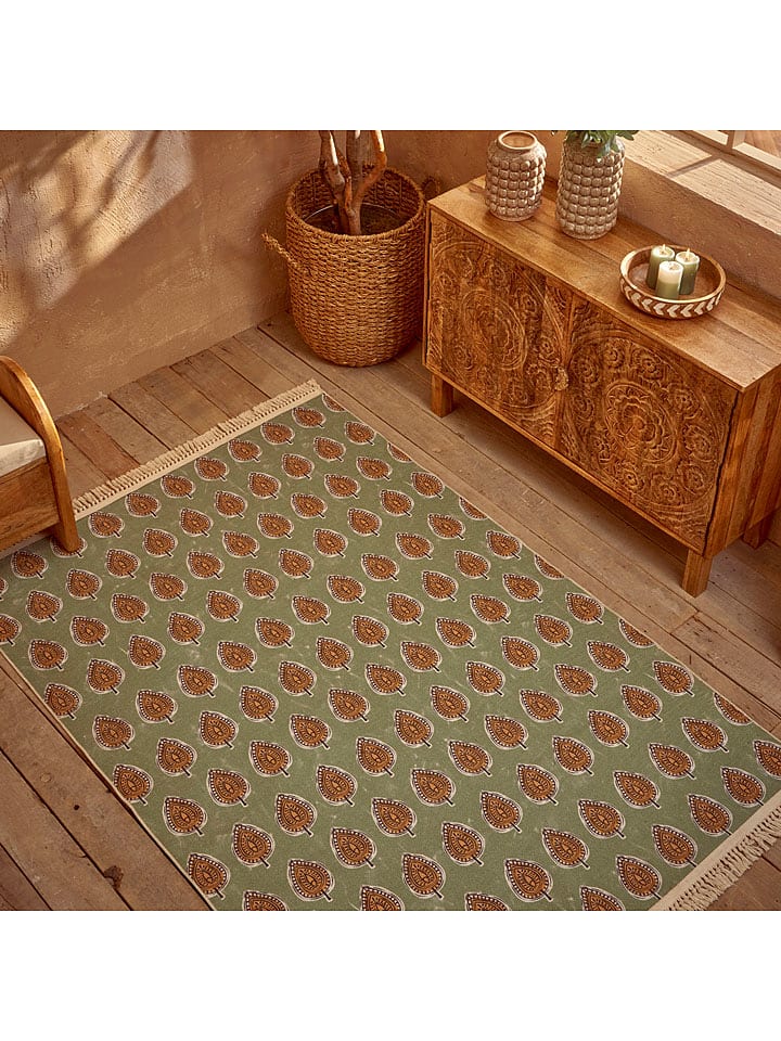 BELLA MAISON Dywan bawełniany "Indian" w kolorze zielonym rozmiar: 80x150 cm