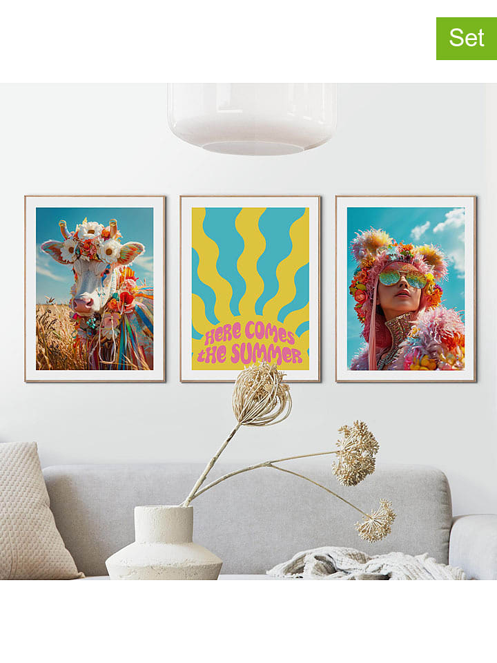 Orangewallz Druki artystyczne (3 szt.) "Summer Set" w ramce rozmiar: 30x40 cm