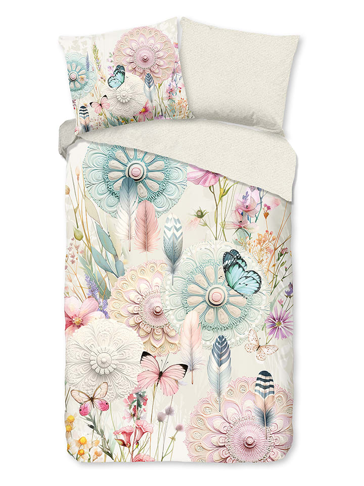 Descanso Komplet pościeli satynowej "Maysa" w kolorze kremowym ze wzorem rozmiar: 200x220 cm