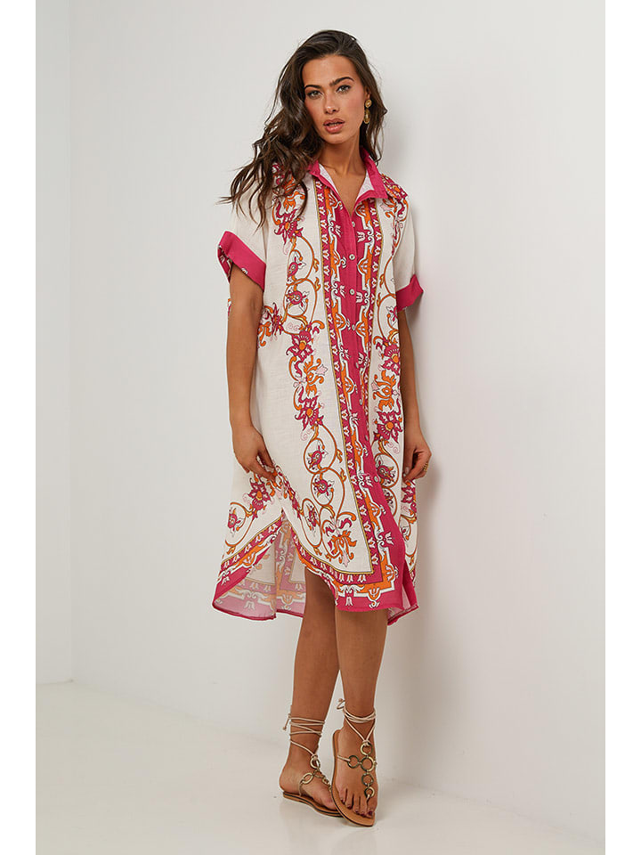 Le Monde du Lin Sukienka w kolorze kremowo-czerwonym rozmiar: 34/36