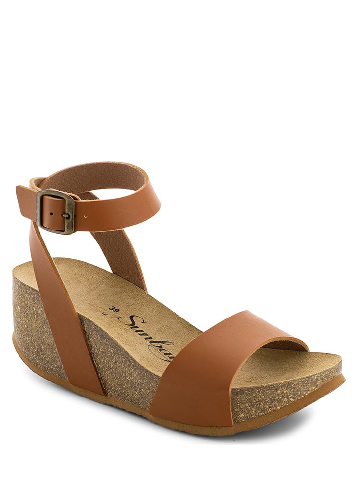 Sunbay Sandały w kolorze karmelowym na koturnie rozmiar: 38