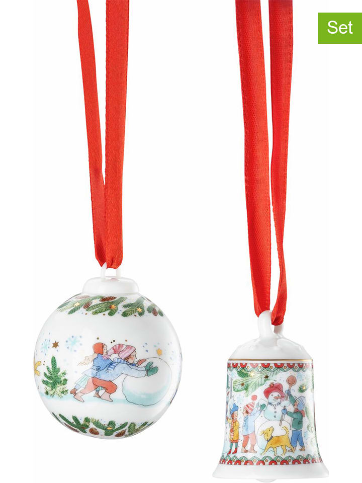 Hutschenreuther Ozdoby choinkowe (2 szt.) w kolorze biało-błękitno-zielonym - wys. 6,5 cm rozmiar: onesize