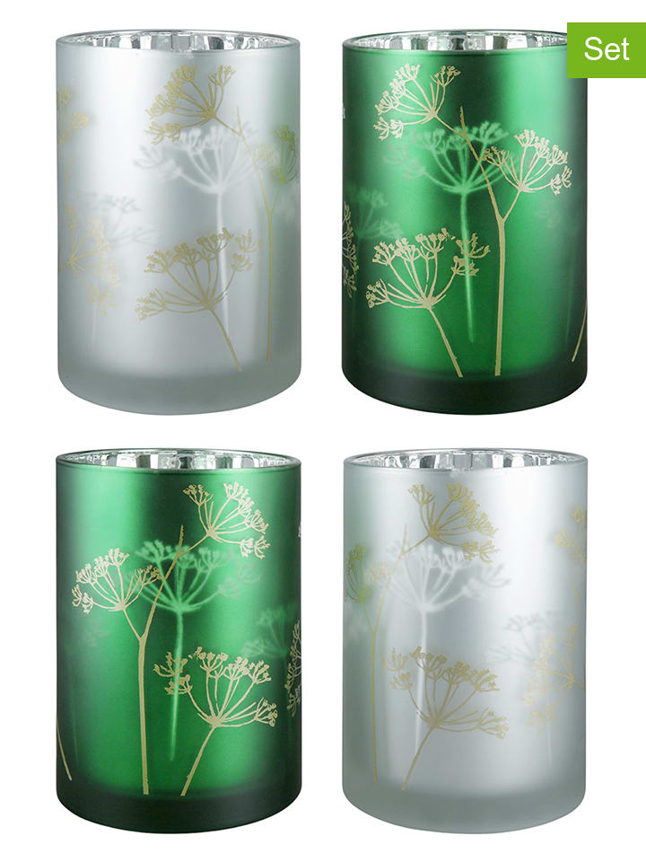 GILDE Świeczniki (4 szt.) w kolorze srebrno-zielonym - wys. 18 x Ø 12 cm rozmiar: onesize