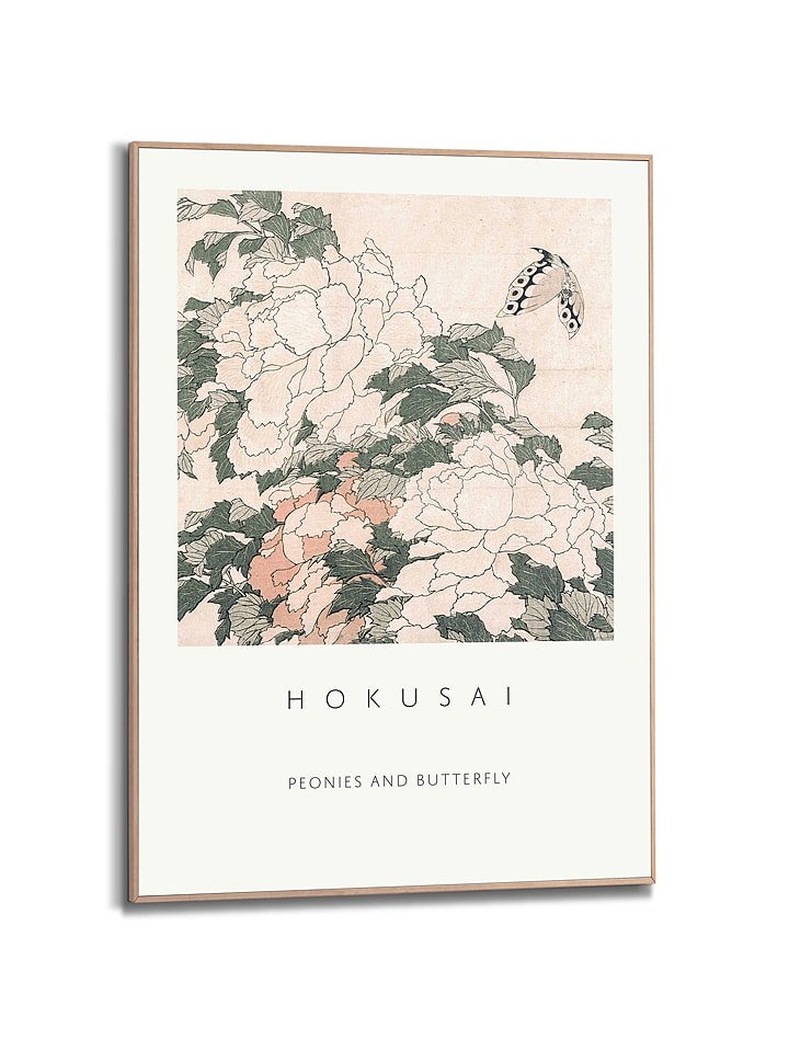 Orangewallz Druk artystyczny "Hokusai - Pink and red Peonies" w ramce - 50 x 70 cm rozmiar: 50x70 cm