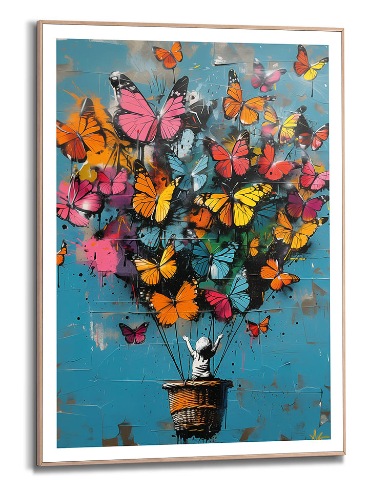 Orangewallz Druk artystyczny "Balloon Rising" w ramce rozmiar: 50x70 cm