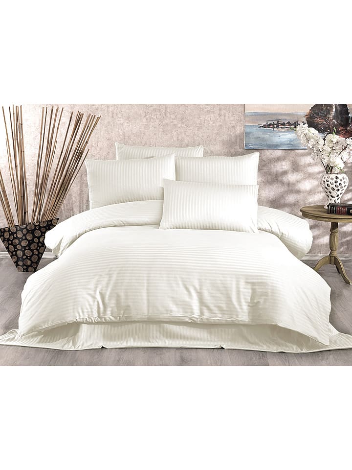 Elizabed Komplet pościeli satynowej "Lilyum" w kolorze kremowym rozmiar: 140x200 cm