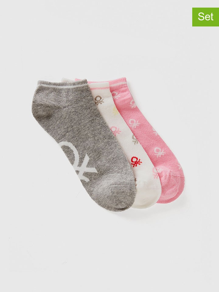 Benetton Skarpety (3 pary) w kolorze szarym, jasnoróżowym i białym rozmiar: 25-29