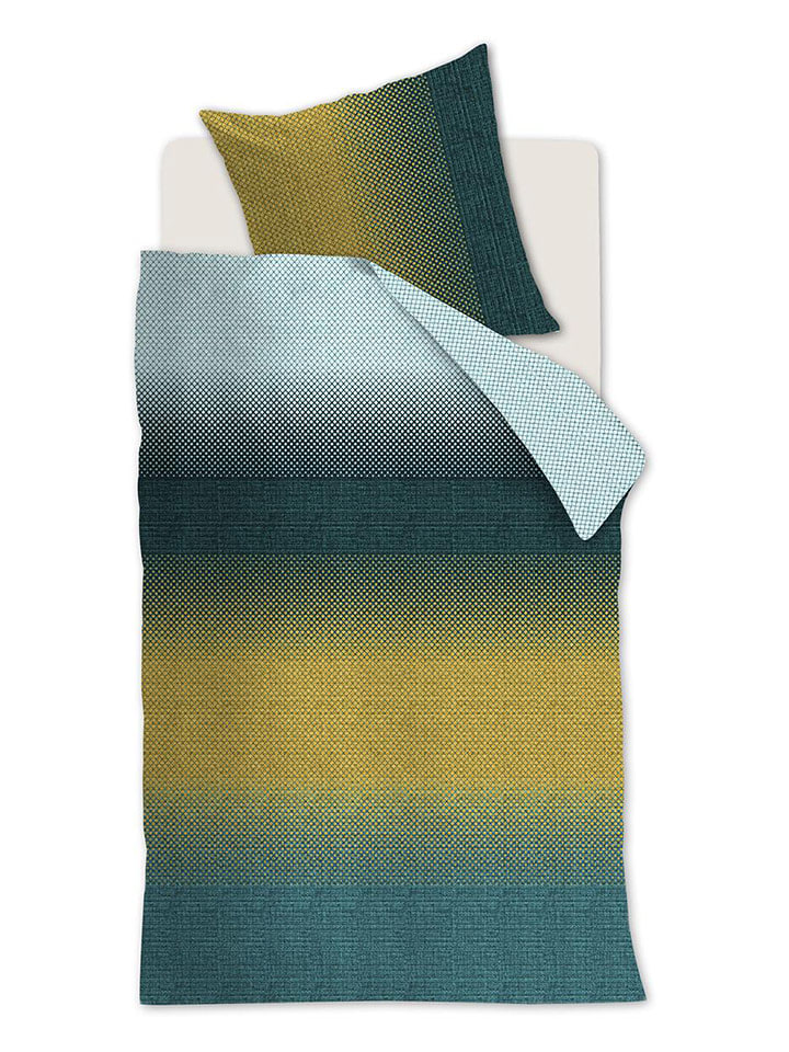 Beddinghouse Satynowa poszewka "Duco" w kolorze żółto-niebieskim na poduszkę rozmiar: 80x80 cm