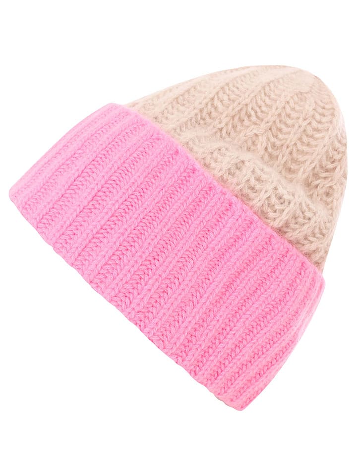 Zwillingsherz Kaszmirowa czapka w kolorze beżowo-jasnoróżowym rozmiar: onesize
