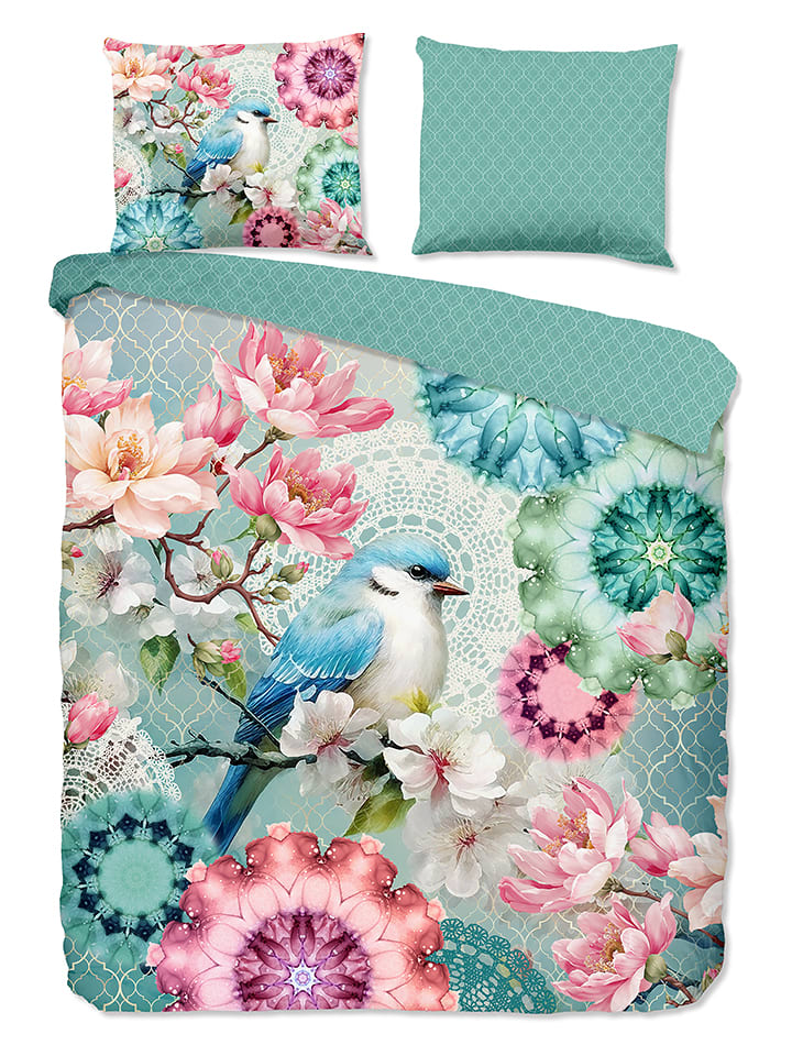 Hip Komplet pościeli satynowej "Eldisa" w kolorze miętowo-jasnoróżowym rozmiar: 135x200 cm