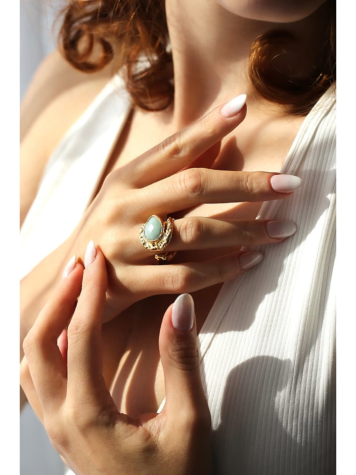 Pierres delicates Pozłacany pierścionek z amazonitem rozmiar: onesize