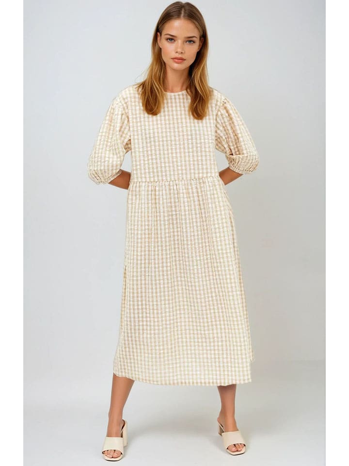 Monki Sukienka w kolorze beżowo-białym rozmiar: XL