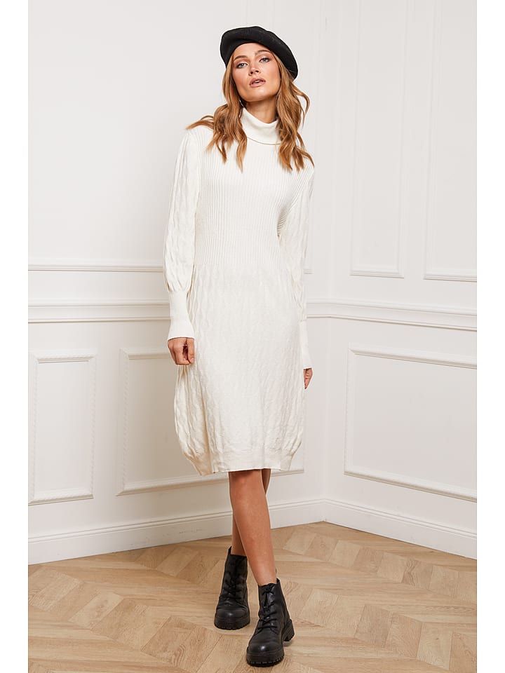 Joséfine Sukienka dzianinowa "Eclose" w kolorze kremowym rozmiar: M