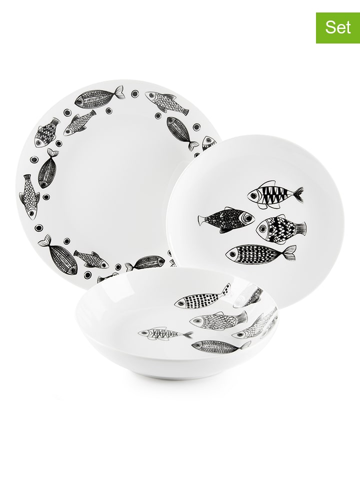 Trendy Kitchen by EXCÉLSA 18-częściowy zestaw talerzy "Black Sea" w kolorze biało-czarnym rozmiar: onesize