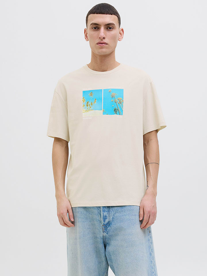 Jack & Jones Koszulka "Porto" w kolorze kremowym rozmiar: M