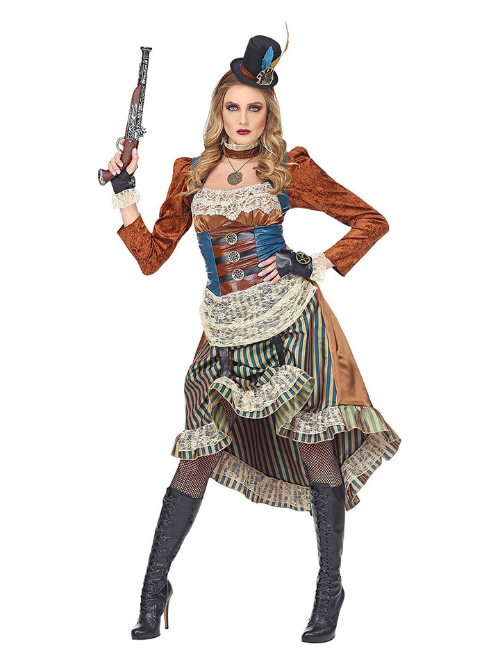 Carnival Party 3-częściowy kostium "Steampunk" w kolorze jasnobrązowo-niebieskim rozmiar: L