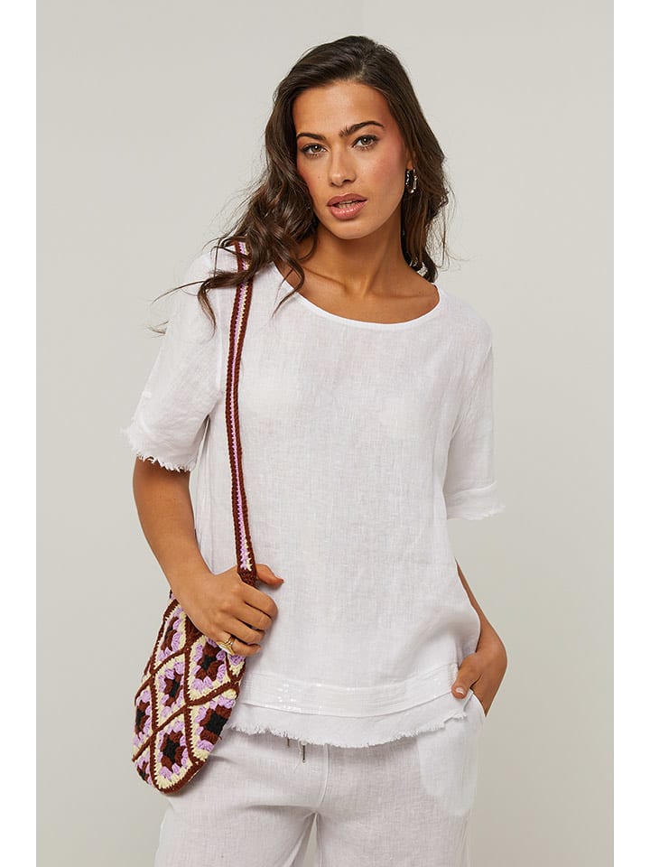 Le Monde du Lin Lniana bluzka w kolorze białym rozmiar: 40/42