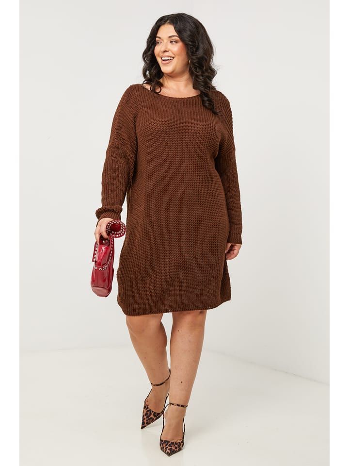 Curvy Lady Sukienka dzianinowa w kolorze brązowym rozmiar: 40/42
