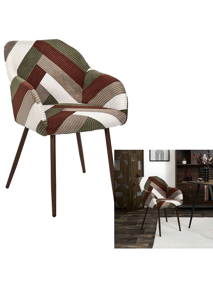 THE HOME DECO FACTORY Krzesło tapicerowane w kolorze brązowo-szaro-białym - 62 x 84 x 59 cm rozmiar: onesize