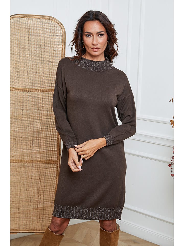 So Cachemire Sukienka dzianinowa "Linoa" w kolorze brązowym rozmiar: M