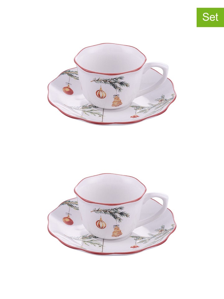 Villa d´Este Filiżanki (2 szt.) w kolorze biało-zielono-czerwonym do kawy - 100 ml rozmiar: onesize