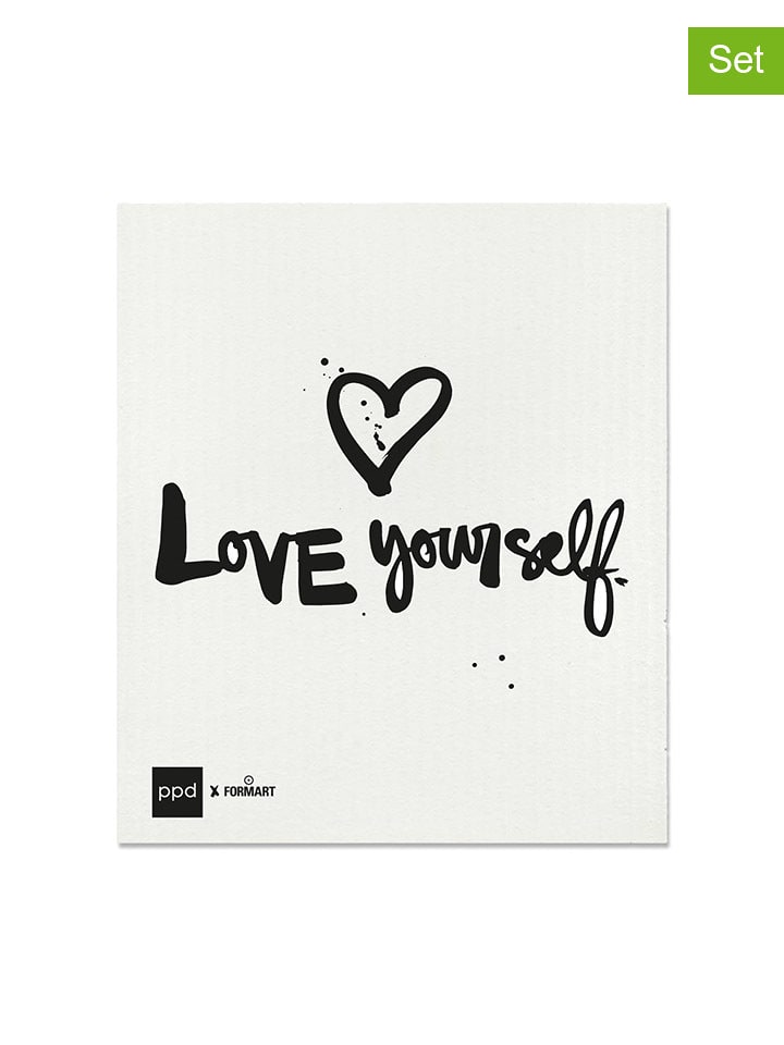 ppd Ściereczki gąbkowe (2 szt.) "Love yourself" w kolorze białym - 20 x 17 cm rozmiar: onesize
