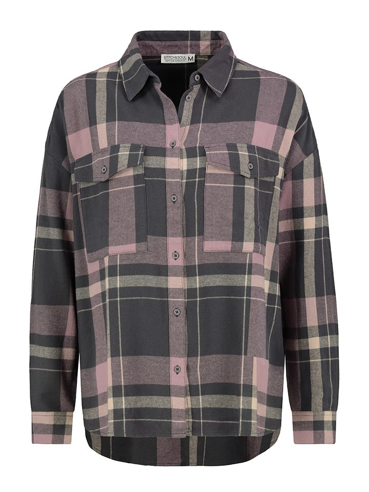 Stitch & Soul Koszula w kolorze antracytowo-fioletowym rozmiar: XL