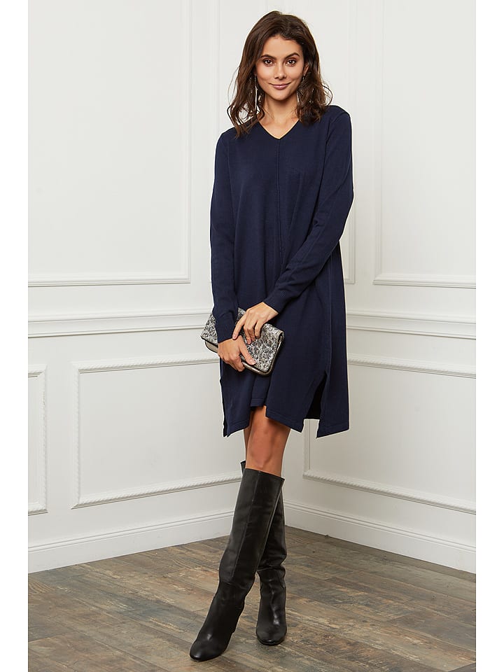 Joséfine Sukienka dzianinowa "Farel" w kolorze granatowym rozmiar: M